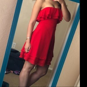 Red short strapless dress bought from prom girl